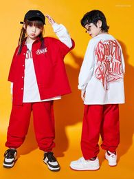 Stage Wear Kids Hip Hop Clothing Boys Jazz Dance Costume Street Shirt Pants Red Kpop Performance Outfit Modern Clothes BL9949