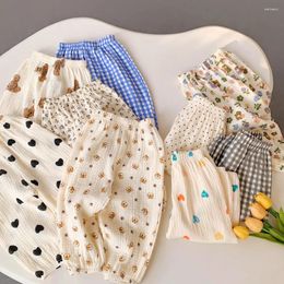 Trousers Summer Baby Pants 2024 Korean Kids Spring Organic Cotton Loose Tiger Bear Floral Print Boys And Girls Lantern