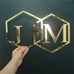 Custom Bride and Groom Geometric Initials Name Sign Wedding Party Decoration Acrylic Mirror Gold Silver Black White Wall Hanging 240127