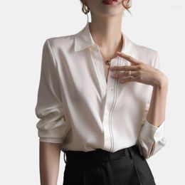 Women's Blouses Autumn Fashion Satin Silk Women Shirt Elegant Turn Down Collar Woman Blouse White Long Sleeve Ladies Shirts Tops Blusas