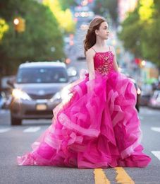 Stunning Fuchsia Ball Gown Girls Pageant Dresses With Beads crystal Little girls Flower Girl Dresses Kid Party Birthday Communion 8416294