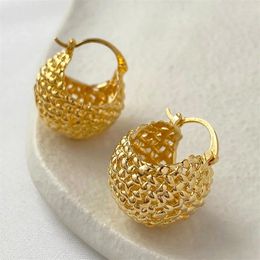 Dangle Earrings Simple Design Gold Color Plated Braided Hollow Circle Ball Hoop For Women Ear Buckles Jewelry Wholesale