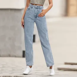 Women's Jeans Trousers Bottoms Ladies Denim Pants High Waist Loose Wide Leg With Pockets Vetement Femme