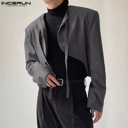 Fashion Casual Style Men Tops INCERUN Short Bandage Cardigan Blazer Stylish Male Loose Comfortable Allmatch Simple Suits S5XL 240201
