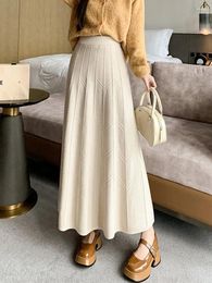 Skirts Thick Warm Knitted Long Skirt For Women 2024 Fall Winter Korean Elegant Solid A Line High Waist Maxi Female P447