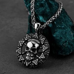 Pendant Necklaces Viking Warrior Valknut Men's Necklace Fashion Hip Hop Vintage Skull Biker Stainless Steel Celtic Jewellery Gift Wholesale