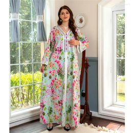 Ethnic Clothing Ramdan Dubai Abaya Turkey Muslim Hijab Dress Floral Print Diamonds Elegant Casual Party Modest Dresses Caftan Marocaine