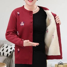 Women's Knits Autumn Winter Knitted Sweater Coat Flower Pattern Embroidery Middle-aged Old Women Cardigan Streetwear