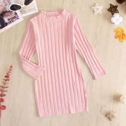 Girl Dresses Children Girls Clothing Elegant Baby Dress Round Neck Knit Long Sleeve Cute Vintage Birthday Party Clothes Toddler