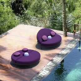 Camp Furniture Outdoor Creative Leisure Lazy Bed B&B Courtyard Double Sofa Metal Round