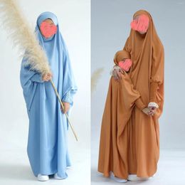Ethnic Clothing Muslim Kids Prayer Abaya One Piece Jilbab Modest Islamic Long Khimar Full Covered Children Dress 3-11years Arabic Kimono