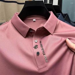 Men's Polos Solid Color Polo Shirt Summer2024 Ice Silk Print Short Sleeve Breathable T-Shirt High Quality Seamless Men Clothing