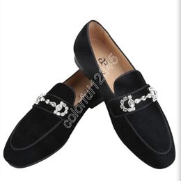 Shiny Black Velvet Slippers With Horsebit Embellishments Made Of Crystal Rhinestones Wedding And Party Men's Loafers