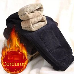 Men's Pants Corduroy Casual Loose Jogger Fleece Trousers Elastic Waist 2024 Windproof Lamb's Wool Thick Straight