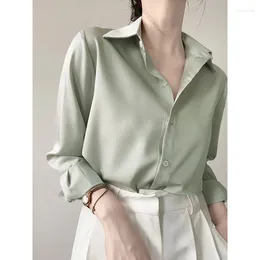 Women's Blouses Glossy Satin Shirt For Women Silky Button Up Stylish Blouse Office Lady Long Sleeve Tops Female
