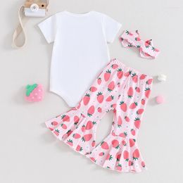 Clothing Sets Toddler Baby Girls Birthday Outfits Letter Tassel Shirt Donut Cake Floral Flared Long Pants Headband 3Pcs Summer Set