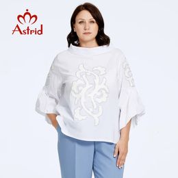 Astrid Womens T-shirt Plus Size Loose Cute Top Female Dating Tee Blouse Flared Sleeve Stand-Up Collar Diamonds Fashion Clothing 240126
