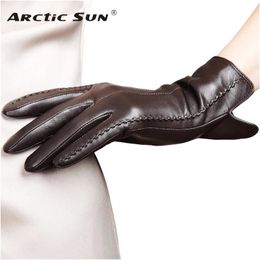 Real Leather Gloves Female High Quality Ladies Elegant Lambskin Autumn Winter Thermal Plushed Lined Women Driving Gloves L085 240201