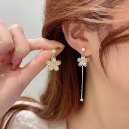 Stud Earrings Fashion Zircon Asymmetric Flower For Women Korean Temperament All-Match Girls Jewelry