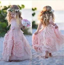 Lovely Beach Wedding Flower Girls039 Dresses 2019 Backless Ruffles A Line Long Princess Party Gowns Formal9904970