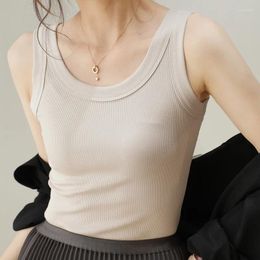 Women's Tanks Gray Ribbed Knitted Vest Women T-shirt 2024 Summer Y2k Sexy Round Neck Sleeveless Camisole Crop Top Woman Tight Stretch Tank