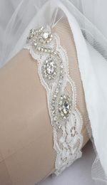 5 Pieces Lot Crystal Beaded Lace Bridal Garters Belts Pure White Wedding Accessories 8864736