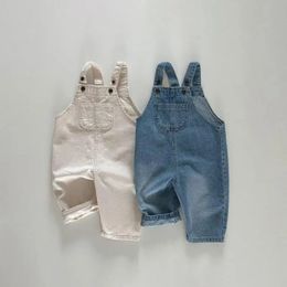 Autumn Girl Baby Denim Overalls Boy Children Solid Casual Sleeveless Suspenders Jumpsuit Infant Cotton Trouser Kid Simple Pants 240127