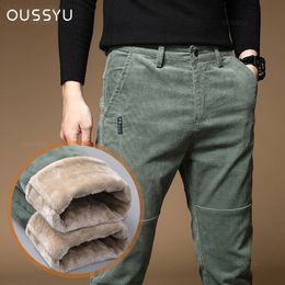 High Quality Oussyu Winter Fleece Warm Corduroy Pants Men Thick Casual Business Fashion Stretch Velvet Black Gray Green Trousers 240119