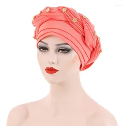 Ethnic Clothing Glitter Diamonds Braids Turban Cap Female Multilayer Muslim Head Wraps African Auto Gele Headtie Nigeria Headwrap Turbante