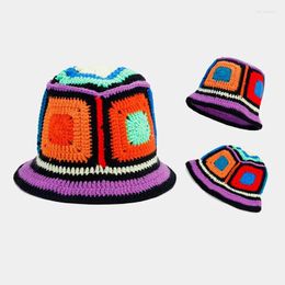 Berets 2024 Fashion Women's Handmade Crochet Bucket Hats Summer Beach Hat Korean Hollow Knitted
