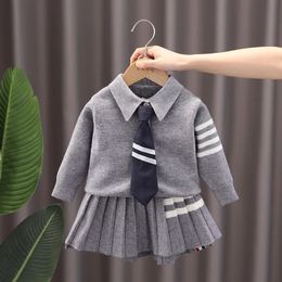 Spring Autumn Dress for Baby Girl Knitted Dresses Children Kneelength Patchwork Outfit Casual 5day Clothes 240126