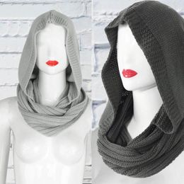 Scarves Fashion Womens Soft Knitted For Infinity Loop Hood Scarf Wrap Cold Weather Windproof Warm Beanie Earflap Hat Skull Cap