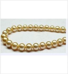 NATURA 1112MM SOUTH SEA GENUINE PERFECT ROUND GOLD PEARL NECKLACE 18quot14k2571993