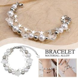 Charm Bracelets Y2K Trendy Pentagram Pearl Beaded Crystal Star Bracelet For Women Girls Harajuku Sweet Cool Double-Deck S0U3