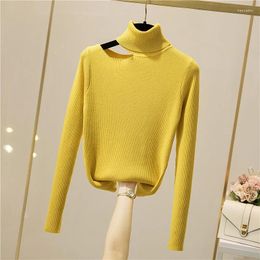 Women's Sweaters Sexy Hollow Out Off-the-shoulder Turtleneck Thin Knitted Tops Spring Autumn Ladies Slim Short Knitwear Jumper Elastic Pull