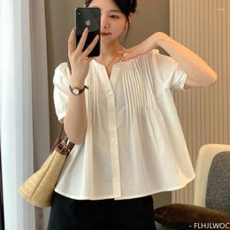 Women's Blouses Cotton Tops Blusas 2024 Woman Summer Cute Sweet Japan Style Girls Retro Vintage Casual Single-Breasted Button Short Shirts