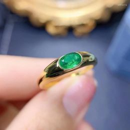 Cluster Rings 2024 Natural Emerald Wedding Ring For Woman 4X6mm Size 925 Silver Gold Plated Daily Wear Gift