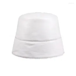 Berets Hwitex Minimalist Women Novelty Genuine Leather Big Trim Fisherman Caps Female Sheepskin Bucket Hats HW6002