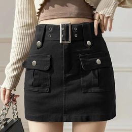 Women's Shorts Korean Denim Skirts Safari Style Pants Belt Retro Jeans Ladies Casual A-line Sheath Spring Summer