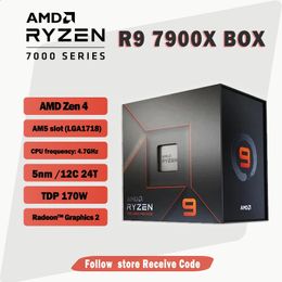Ryzen 9 7900X R9 BOX 100100000589 47GHz 12Core 24Thread CPU Processo 5nm Zen4 170W Socket AM5 LGA1718 No fan 240126