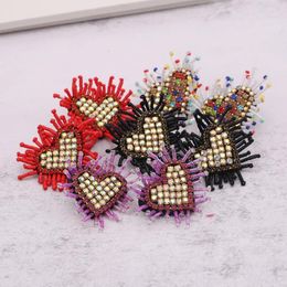 Stud Earrings For Women 2024 Earring Heart Beads Crystal Fashion Jewellery Boho High Quality Statement Christmas Gifts