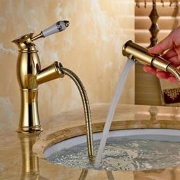 Bathroom Sink Faucets Black Antique Basin Faucet Copper And Cold European Style Golden Pull-out Above Counter