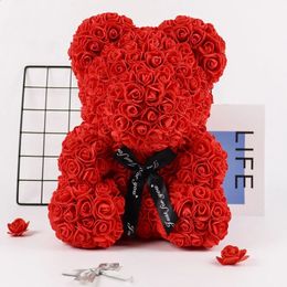 Immortal Rose Bear Year Gift for Girlfriend Valentines Day Creative Simulation Flower PE Foam Wedding Decor 18cm 240131