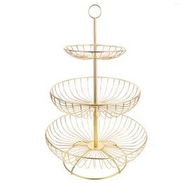 Dinnerware Sets Large 3-tier Fruit Basket For Kitchen Iron Bread Storage Light Luxury Metal Holder Wire Vegetable