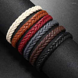 Charm Bracelets Classic Style Versatile Men Leather Bracelet Simple Black Stainless Steel Button Neutral Accessories Hand-woven Jewelry Gift