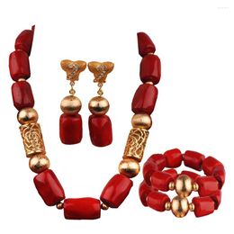 Necklace Earrings Set Nigerian Wedding Red Coral Jewellery For Women African Bridal