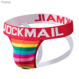 Briefs Panties Sexy Men Underwear Brief Underpants Rainbow Stripes Gay Mens Jockstrap Bikini Slip Tanga String Thong Breathable Cotton YQ240215