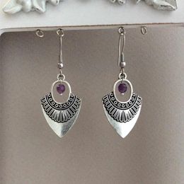 Dangle Earrings Amethyst Pendant Antique Arrow Shield Egyptian Bohemian Style Jewelry Women's Ethnic