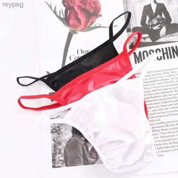 Briefs Panties Seamless Large Size Mini T-back Satin Mens Sexy Thongs G Strings YQ240215