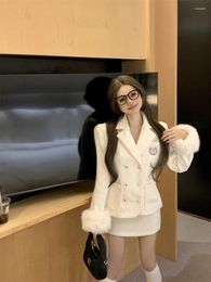 Two Piece Dress White College Style Women Short Woollen Suit Jacket Skirt Set Autumn And Winter Slim-fit Coat Top Two-piece